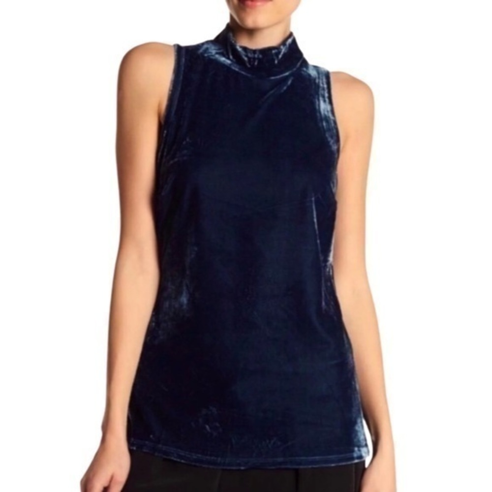 J. Crew blue velvet sleeveless turtleneck top KK28